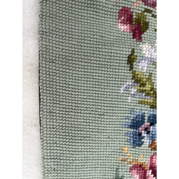 Tapestry Floral Wool Needlepoint Bell Pull Wall Hanging 66x9 Brass Hardware VTG - Picture 6 of 16